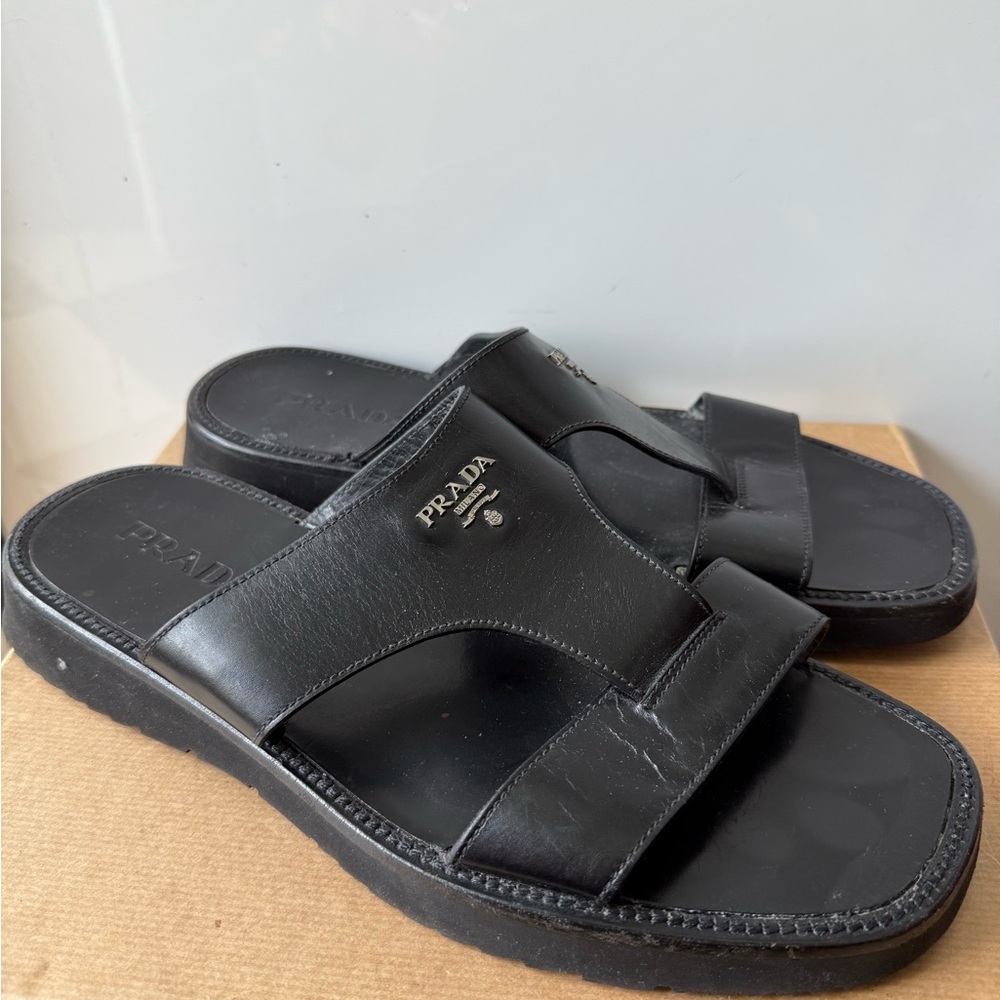 Prada Black Leather Sandals